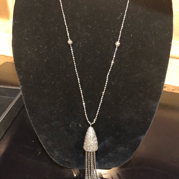 Faceted Hematite & Marcasite Tassel Long Necklace - Picture 12 of 13